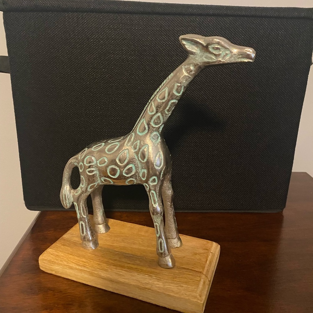 Vintage Brass Giraffe Figure Teal/  Made In India. Preowned